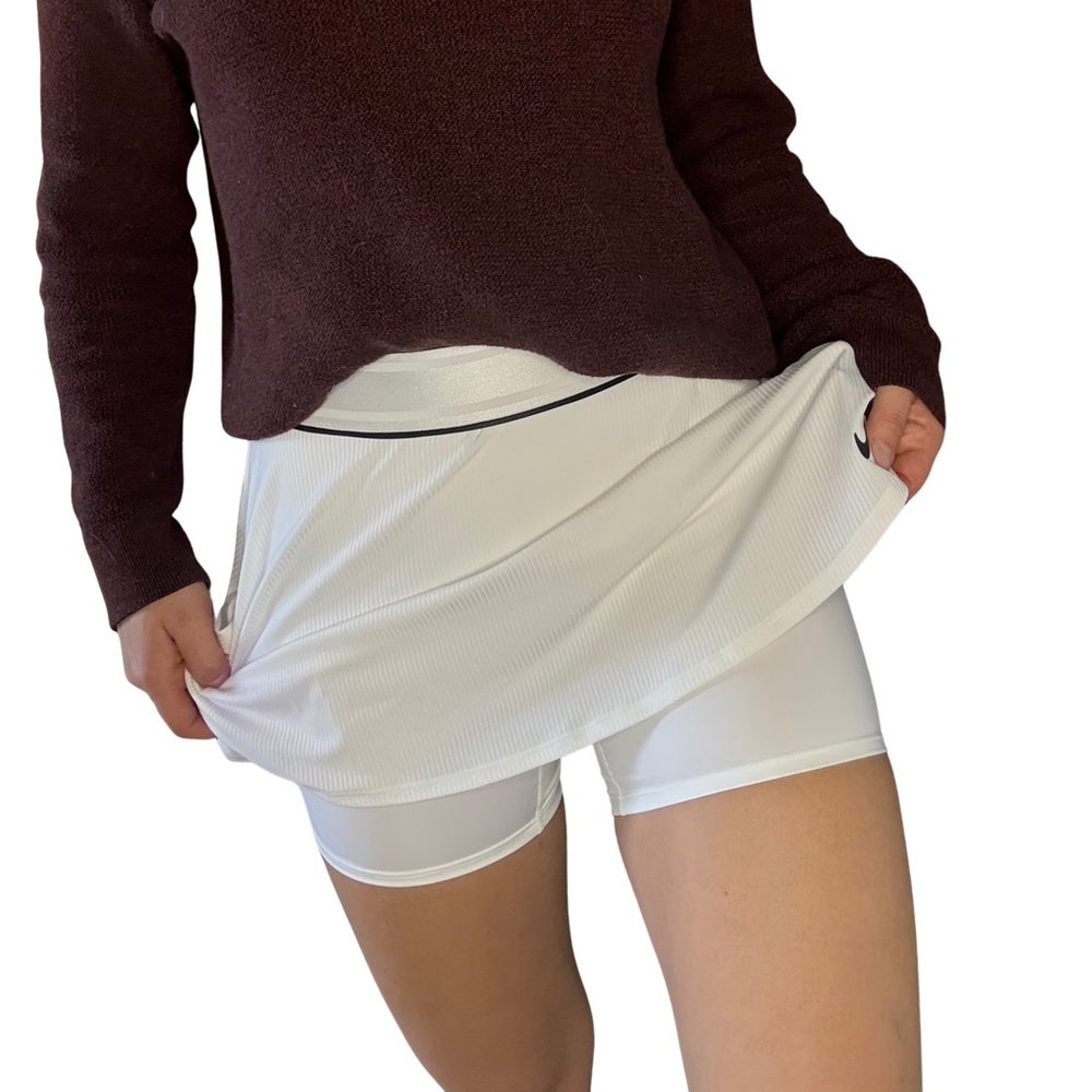 Nike White Women's Tennis Skirt | Model Off Duty Athleisure - Picture 3 of 5